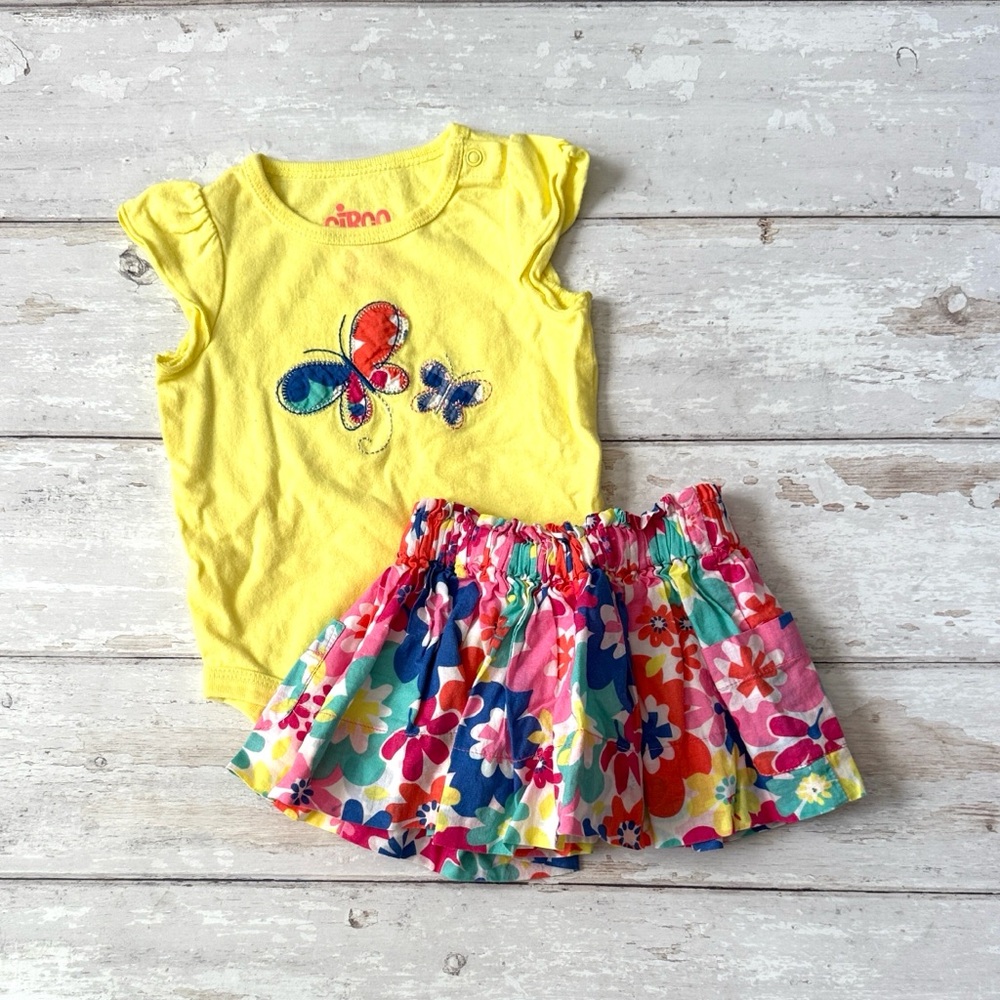 Baby Girl NB Floral Skirt Outfit Set Pink Blue Flowers Yellow Bodysuit Newborn